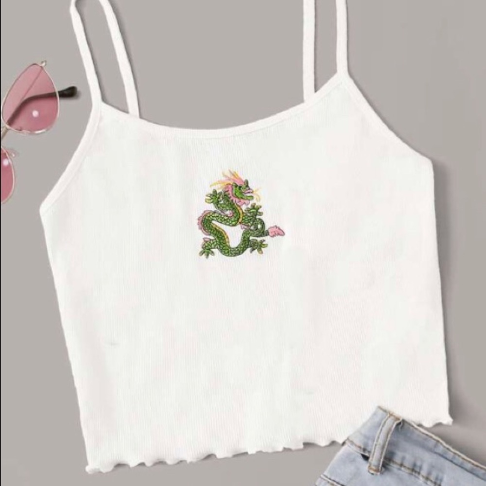 Brand new dragon embroidered tank top medium